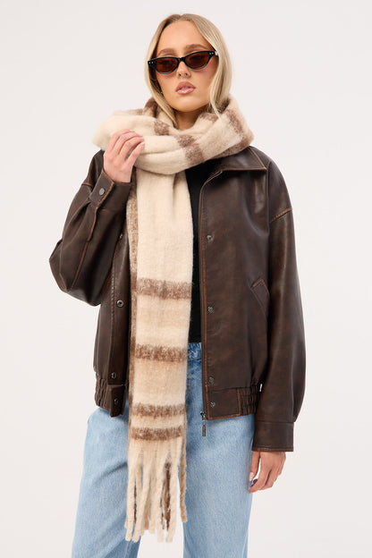 Perfect Stranger Check Plush Oversized Knit Scarf Brown Print